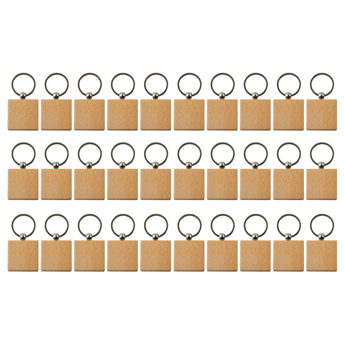 120Pcs Blank Square -Shaped Wooden Keychain DIY Wood Keychains Key Tags DIY Gifts,120 x Wooden Keychain,silver & wood color