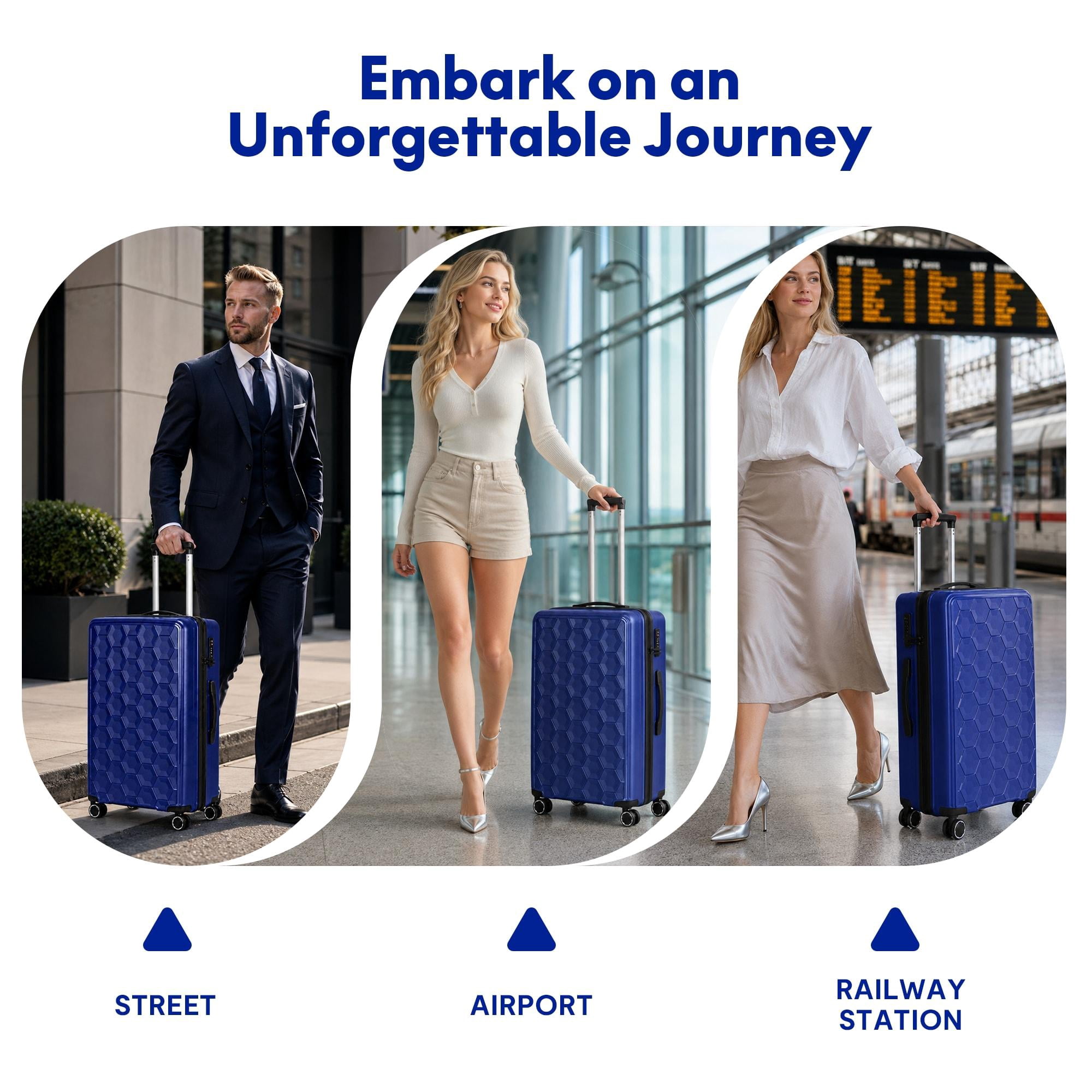 3-Piece PP Hardshell Luggage Set, Lightweight Scratch-Resistant Suitcases with Silent Spinner Wheels & TSA Lock, Dark Blue