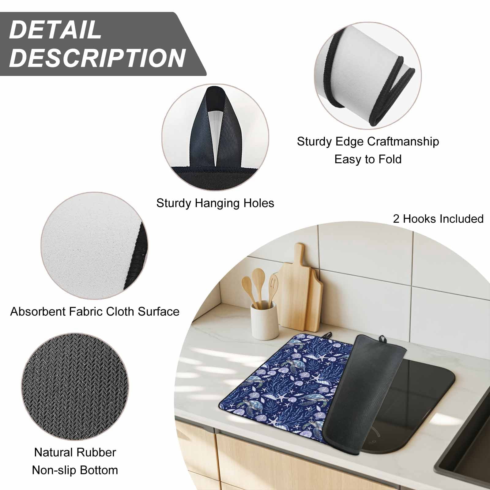 Coastal Turtle Stove Top Cover for Electric Stove, Heat-proof & Non Slip Glass Top Stove Cover Protector, Blue Ocean Starfish Retro Coral Shell Kitchen Flat Cooktop Rubber Mat 24x21 Inches