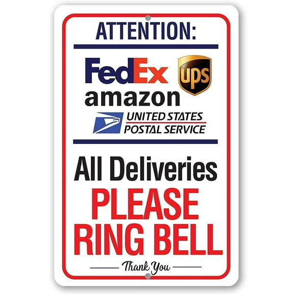 Delivery Sign for Package and Box Deliveries - Please Ring Bell Instructions - Great for Offices and Home Packages and Boxes Delivery Under $20 - Aluminum Safe for Use Indoors or Outdoors (8" x 12")