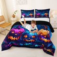 thumbnail image 3 of Feelyou Halloween Pumpkin Moon Full Size Comforter Sets, Boho Star Sky Bedding Comforter Set, Purple Blue, Black Reversible, 3pcs, 1 Comforter and 2 Pillowcases, 3 of 7