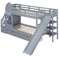 thumbnail image 4 of Twin Bunk Bed with Slide, 2 Drawers & 3 Shelves, Playhouse Castle Design, Solid Wood Frame, Gray Finish, 4 of 5