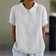 thumbnail image 3 of Blusa de lino y algodón para mujer, camisa de manga corta con solapa, de Color liso, cómoda e informal, estilo Simple, 2024, 3 of 5