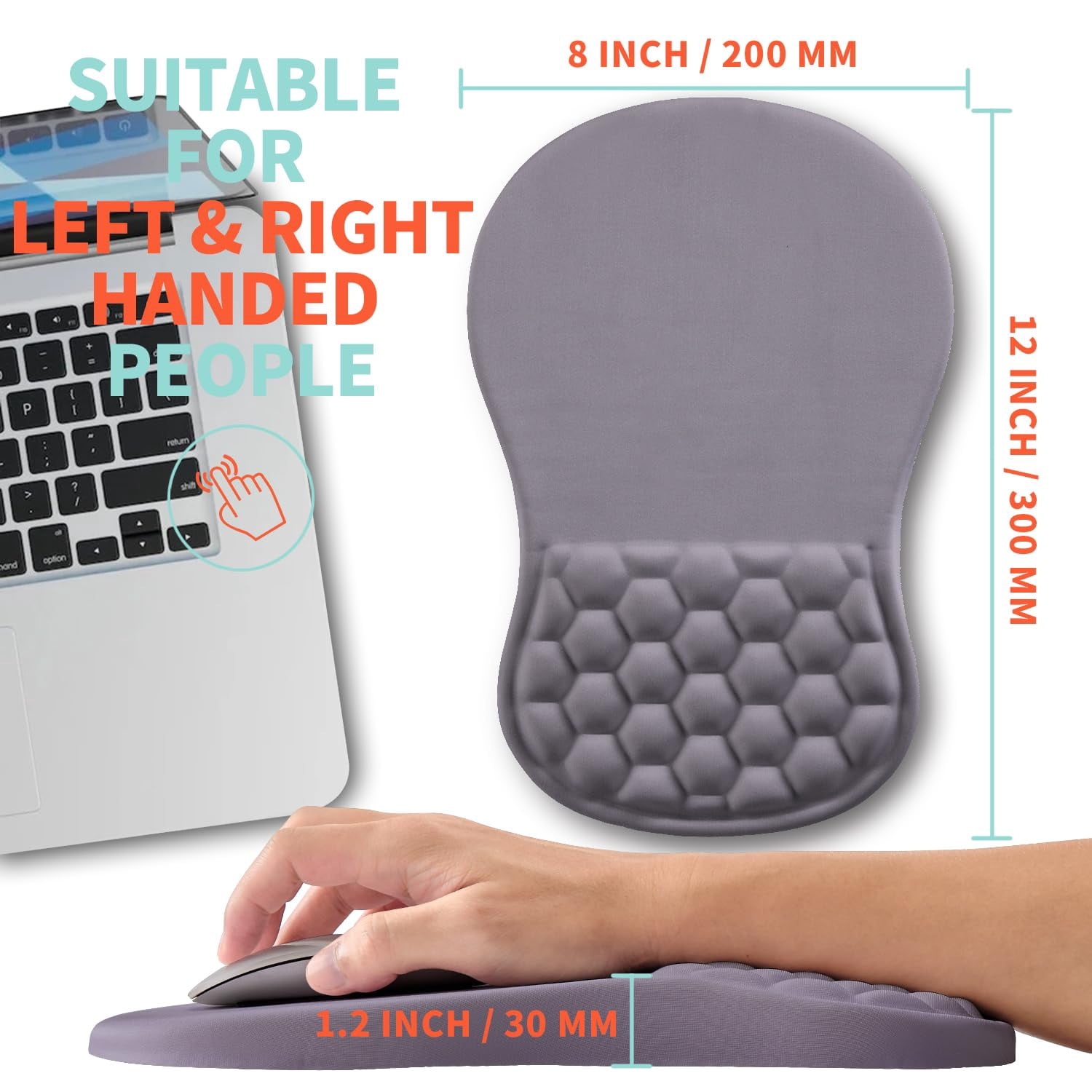 Mouse Pad Wrist Support With Memory Foam Massage Bulge  Carpal Tunnel Mousepad Rest For Mouse(12x8 Inch Gray Light Purple)