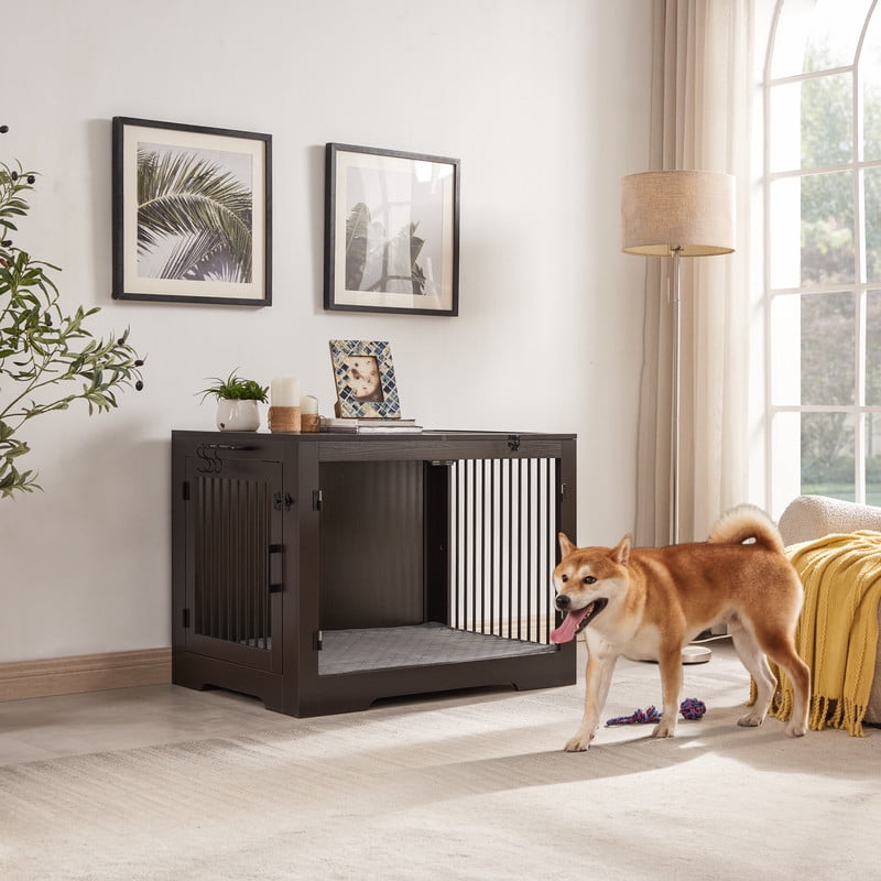 Utopia Alley 37 Inch Dog Crate Furniture for Medium Small Dog, Wooden Heavy Duty Dog Kennel with Three Doors,Wooden Cage Kennel Furniture Indoor, Espresso