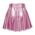 thumbnail image 6 of KHONTS Women's Shiny Metallic Wet Look Stretchy Flared Mini Skater Skirt Pink XXXL, 6 of 6