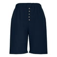 thumbnail image 4 of Bloomae Womens Baggy Wide Leg Shorts Loose Comfy Bermuda Shorts Summer Casual Elastic Waist Short Pants Loose Knee Length Shorts with Pockets Navy M, 4 of 9