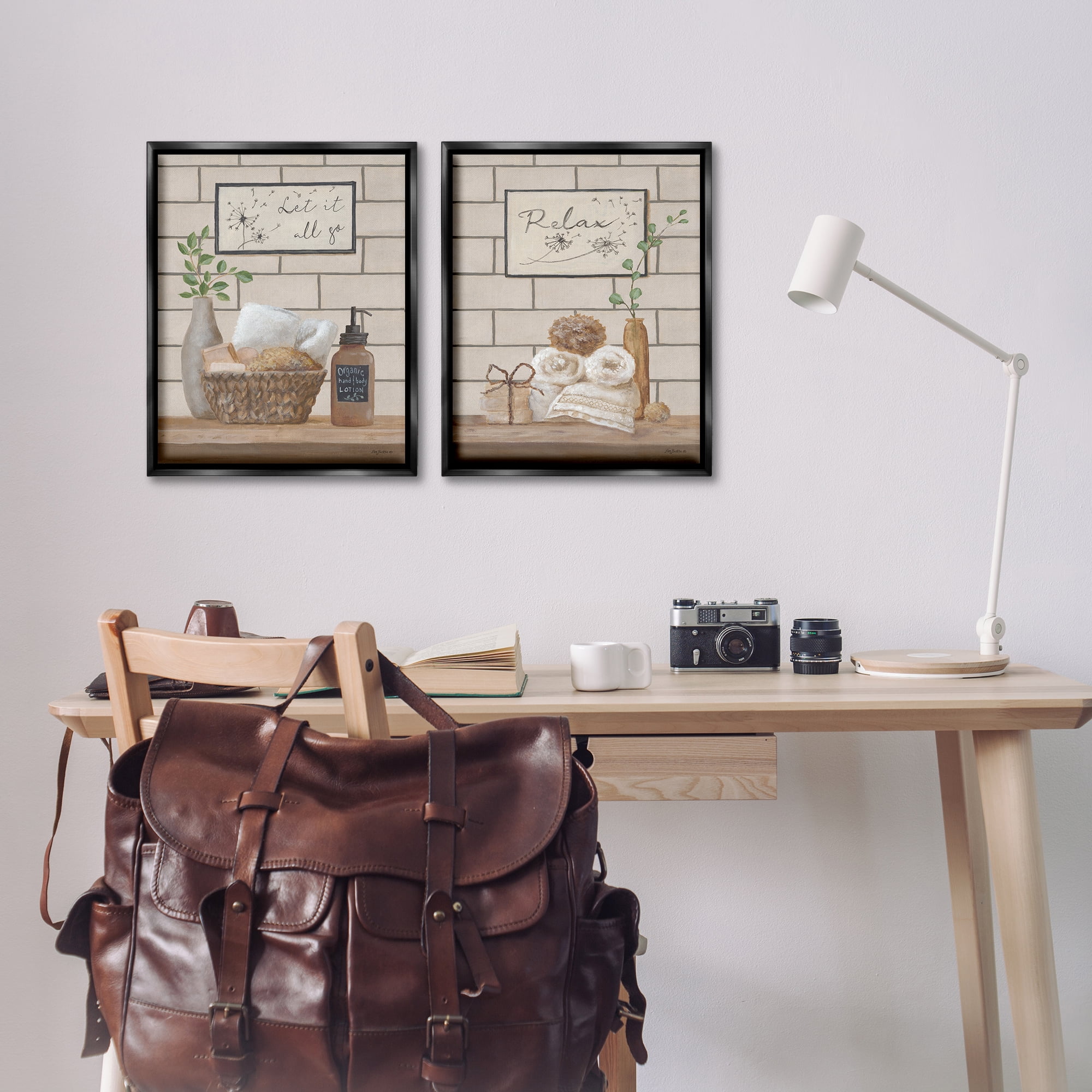 Stupell Industries Go Relax Traditional Bathroom Bath & Laundry Painting Black Floater Framed Canvas Art Print Wall Art, 17 x 21, Set of 2