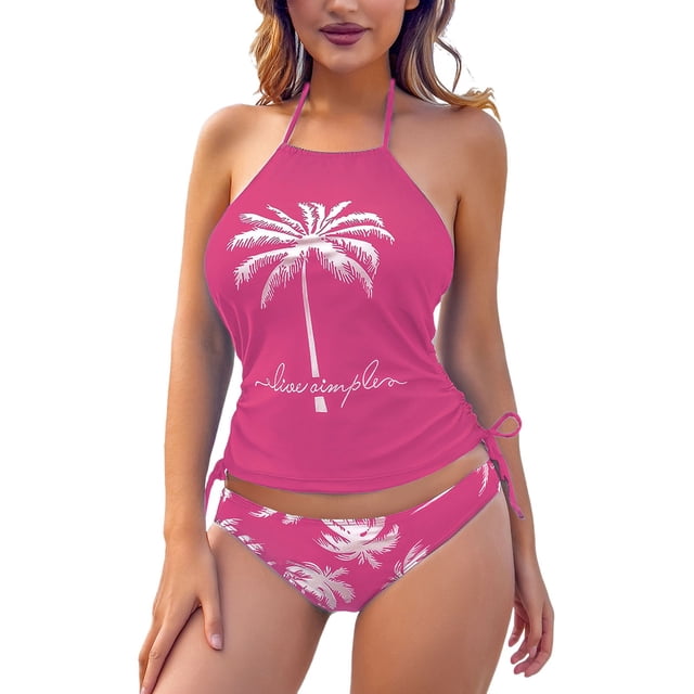 FhsagQ Ensembles de Maillots de Bain Rouges pour Femmes Sans Entrejambe Nouveau Maillot de Bain à Bretelles Imprimé Noix de Coco Grand Maillot de Bain Conservateur Bikini Fendu pour Femmes Ensembles de Maillots de Bain pour Femmes Grande Taille Culottes TTG