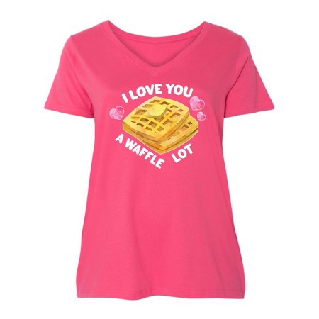 

Inktastic Valentine s Day I Love You a Waffle Lot with Hearts Women s Plus Size V-Neck