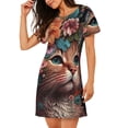 thumbnail image 2 of Naloa Flower Crown Cat Print Women Nightgowns,Womens Loungewear,Short Sleeve Sleepwear,Comfy Ladies Nightdress, 2 of 6