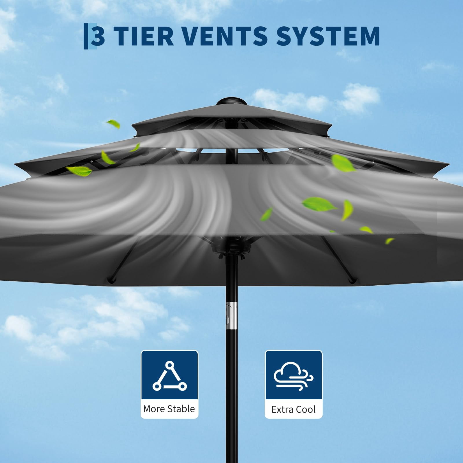 QinaQin Vented Patio Umbrella,8 Sturdy Ribs,Easy Crank & Tilt,Outdoor Market Table Parasol,Gray