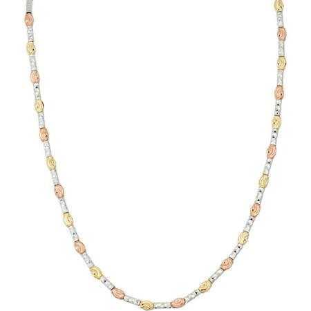 Giuliano Mameli Sterling Silver Yellow and Rose 14kt Gold- and Rhodium-Plated Necklace with Oval and Long Faceted Beads