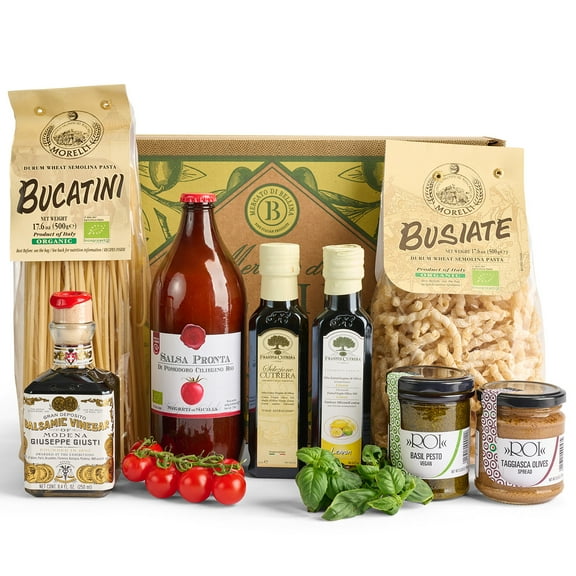 Mercato di Bellina Ultimate Italian Experience Gourmet Gift Basket - Luxurious Italian Gift Basket - All Natural, Made in Italy, Vegan. Ideal Present for Families, Clients, Thanksgiving, and Holidays