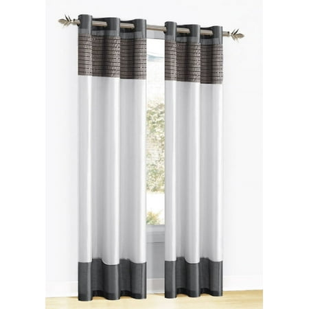 One Light Silver Pewter and Taupe Sequined Window Panel Curtain with Metal Grommets Size: 54 x84