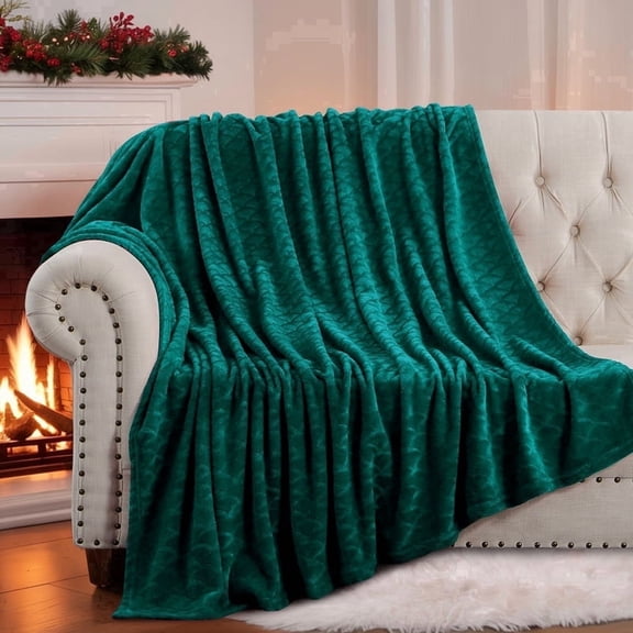 Aisbo Brushed Flannel Blanket Dark Green Throw, Super Soft and Cozy Blankets All Season Use