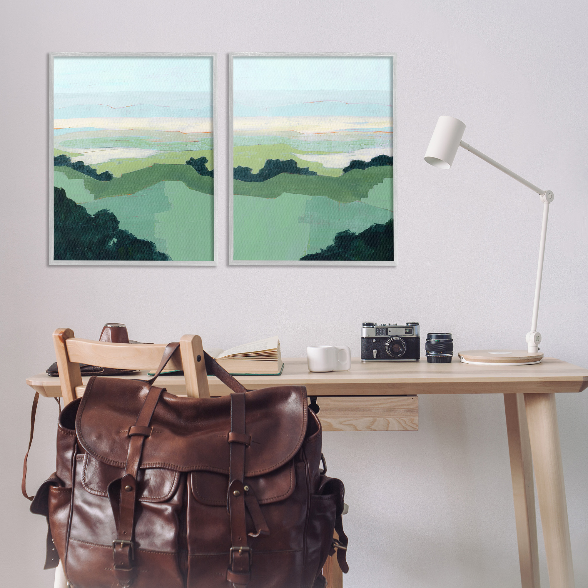 Stupell Industries Hill Side Nautical Landscape Abstract Landscape Painting Gray Framed Art Print Wall Art, 24 x 30, Set of 2