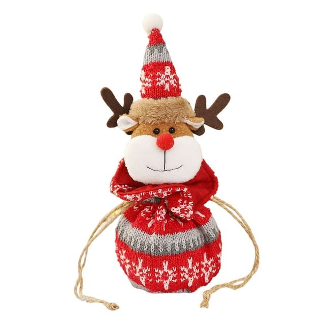 Kearding Saco con cordón de Navidad Dulces de Navidad Bocadillos de frutas Medias a rayas Exquisito Elk Impreso Encaje Goodie Bag Inicio Boda Kits de decoración para fiestas Alce