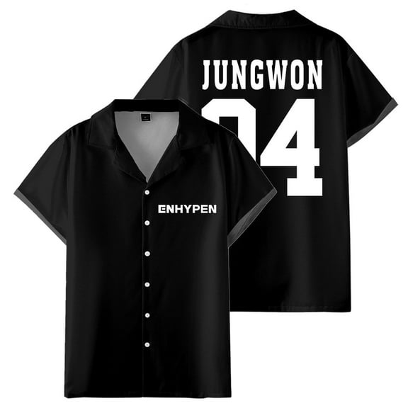 ENHYPEN JUNGWON 04 Merch Shirt Women Men Camp Collar Short Sleeve V-Neck Fashion Shirts