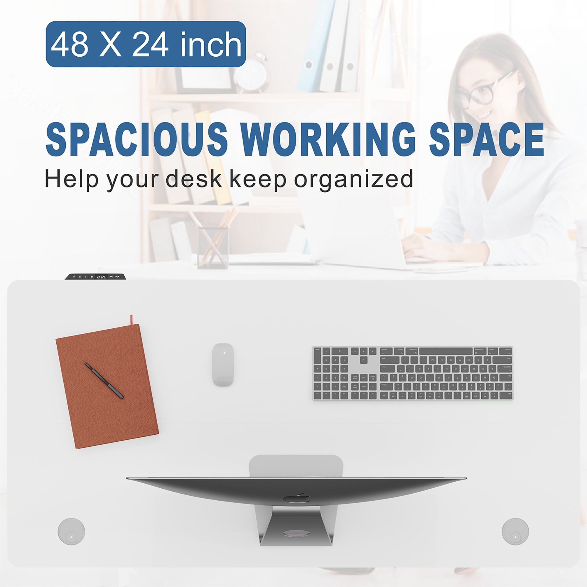 Sobaniilo 48" x 24" Home Office Electric Height Adjustable Standing Desk with Memory Control, White Frame + White Top