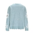 thumbnail image 3 of UTSJKR Women's Off Shoulder V Neck Sweater Floral Knitted Pullover Long Sleeve Cute Trendy Cozy Sweaters for Winter Light Blue L, 3 of 9