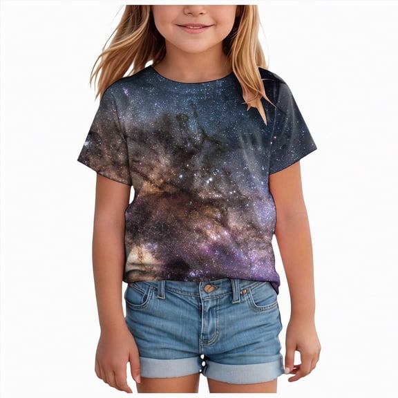 Hessimy Girls Short Sleeve T Shirts Kids Summer Tops Crewneck Tees,Crewneck Tee(Blue,12-13 Years)