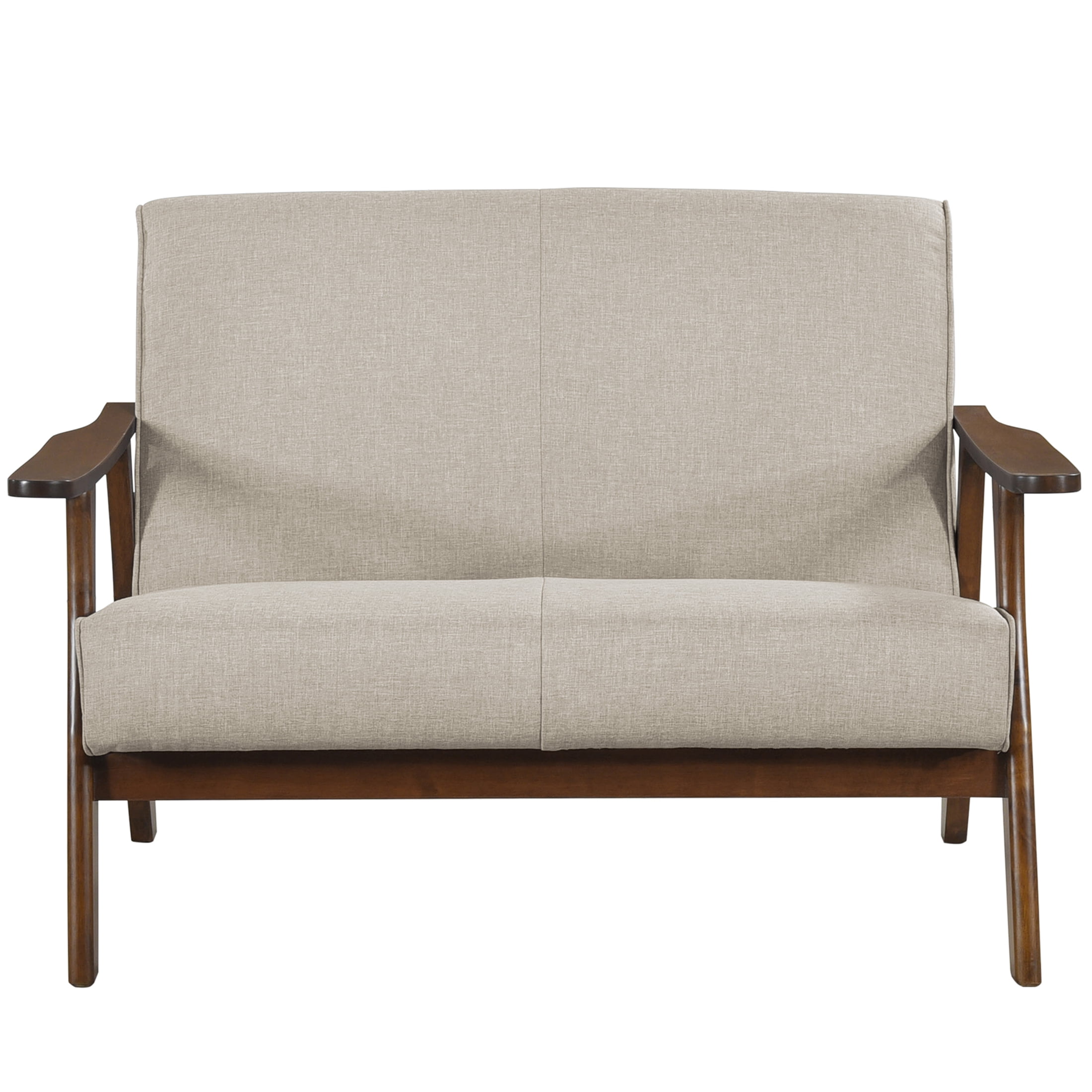 Castle Place Mid-Century Upholstered Linen Loveseat, Warm Grey
