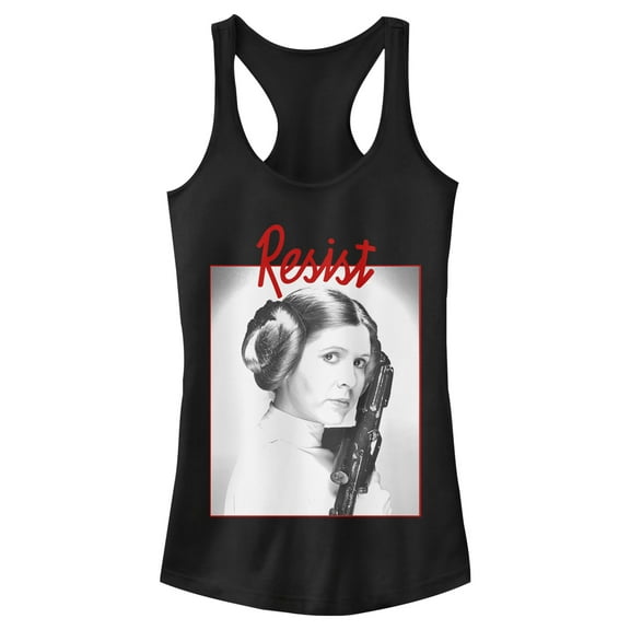 Junior's Star Wars Leia Resist Pistol Racerback Tank Top Black X Small