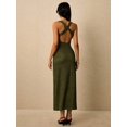 thumbnail image 3 of Women Green Knit V-Neck Sleeveless Dress Open Back Long, 3 of 7