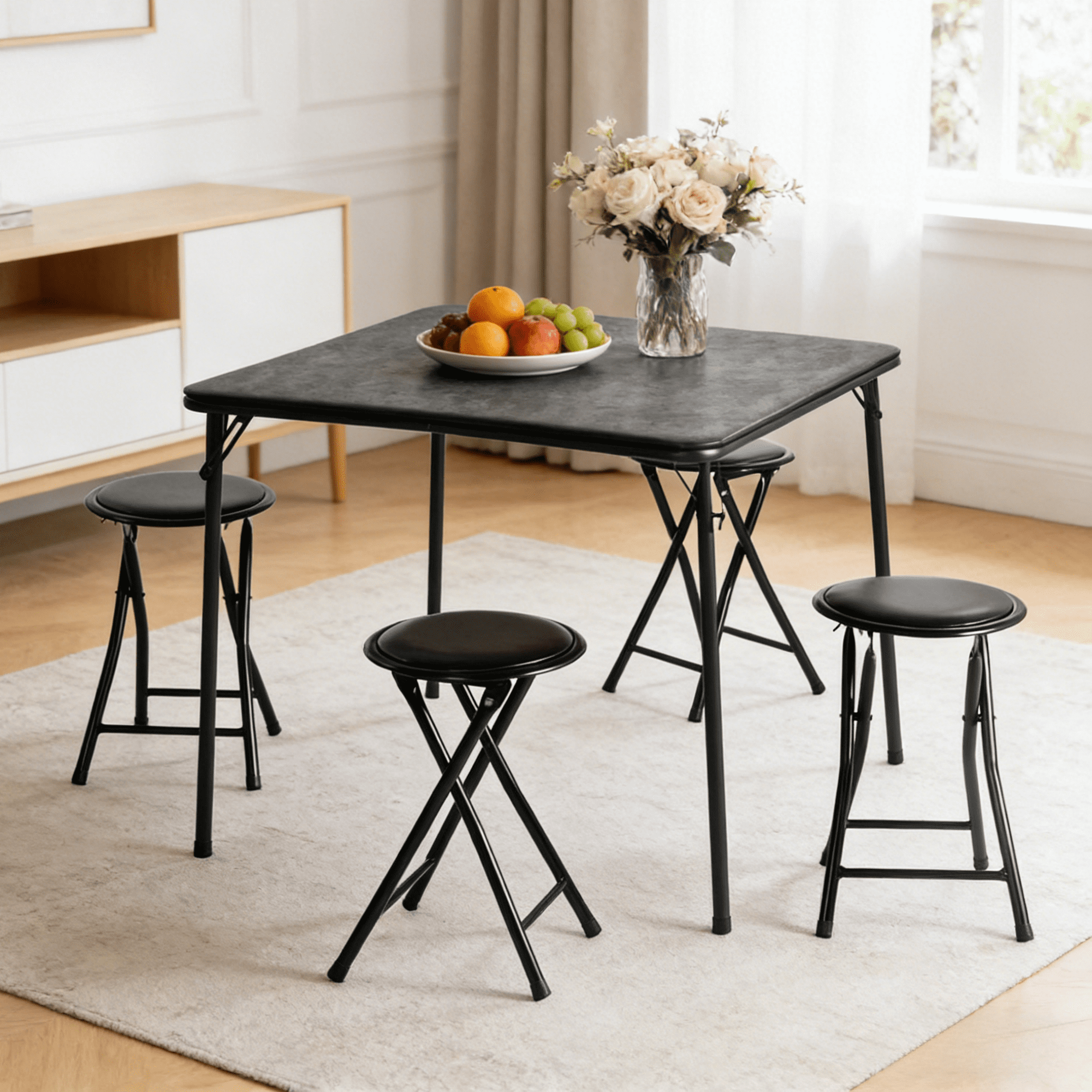 Gewnee Durable Folding Chair PVC Padded Cushion Chair with Stainless Steel Frame for Home and Office,Gatherings,Black(1Pack)