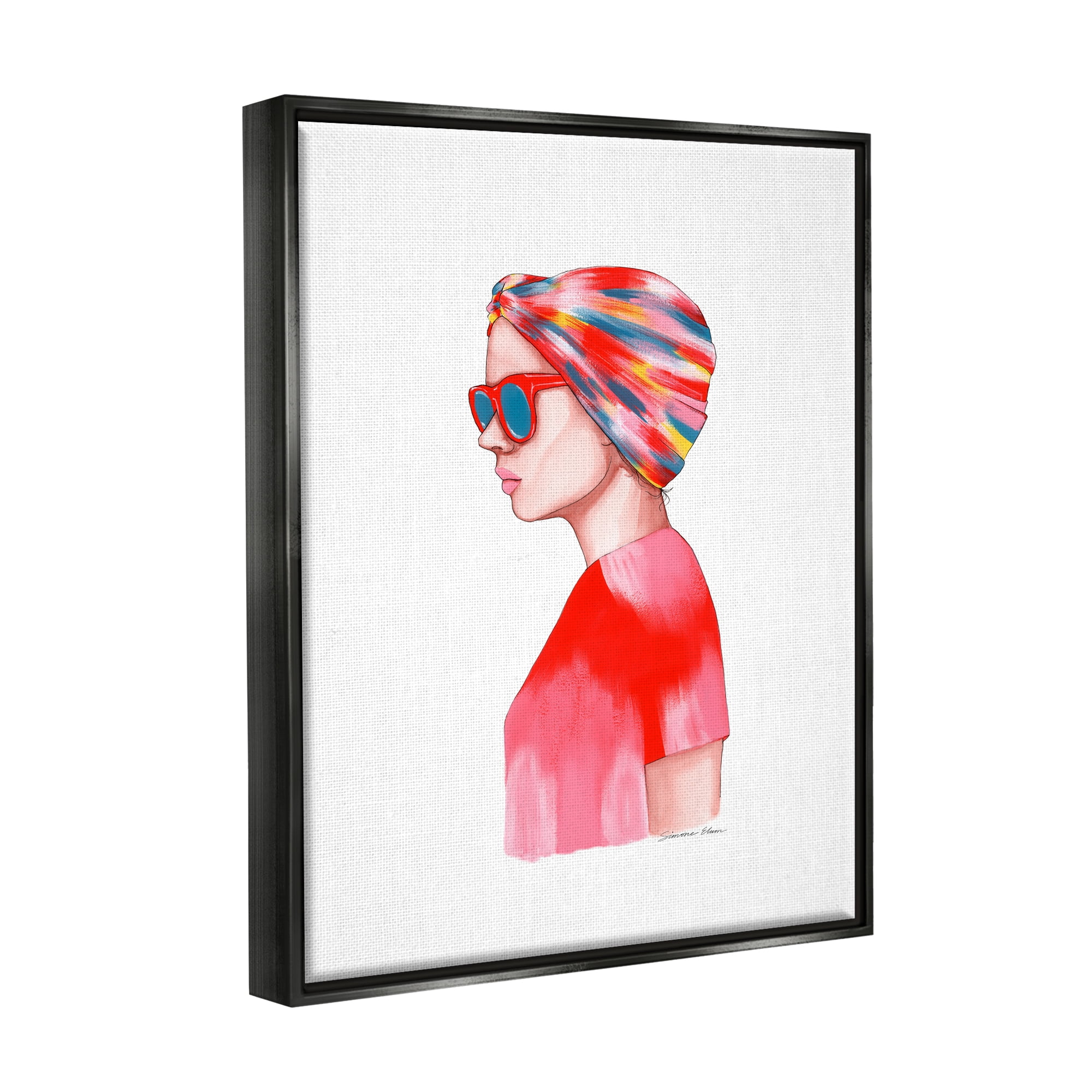 Stupell Woman in Red Headwrap Beauty & Fashion Painting Black Floater Framed Art Print Wall Art, 17 x 21