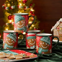 Christmas Whimsy Gingerbread 18 oz. Assorted Colors Ceramic Mugs (Set of 4)