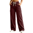 thumbnail image 3 of VBVC Women's Corduroy Drawstring Sweatpants , Baggy Ribbed Lounge Trousers For Women , Ladies' Wide Leg Casual Pants with Pockets, Wine , S-3XL, 3 of 9