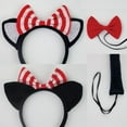 thumbnail image 4 of 3 Pcs Cat Costume Set Red and White Stripes Headband Bowtie Tail for Girls World Book Day Dress Up, 4 of 5