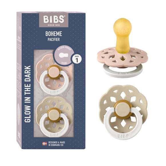 Chupones BIBS Blush GLOW Vanilla GLOW con Tetina Redonda de Látex Natural para Bebés 6 a 18 Meses