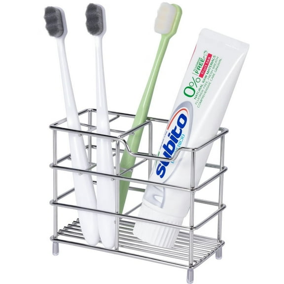 304 Stainless Steel Bathroom Toothbrush Holder Toothpaste Holder Stand Bathroom Accessories Organizer (Silver,Small)