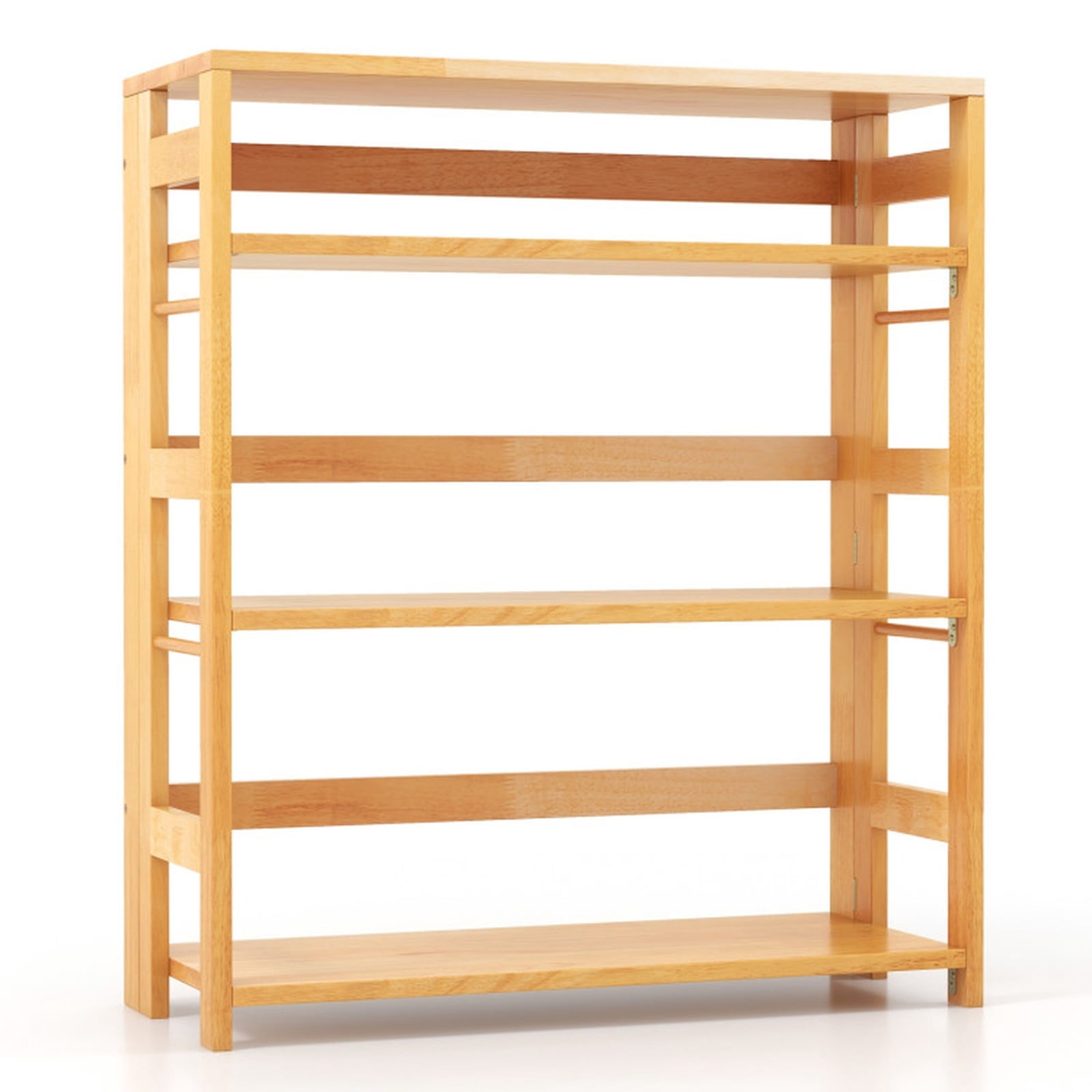Furnibear 4-Tier Bookshelf Rubber Wood Bookcase with Side Fences for Living Room-29.5 inches for Living Room Home Office Bedroom Display, Natural
