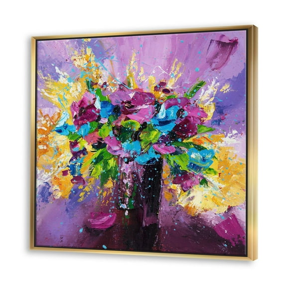 Designart Bright Bouquet Of Spring Flowers On Purple Background FLOAT FRAME WALL ART