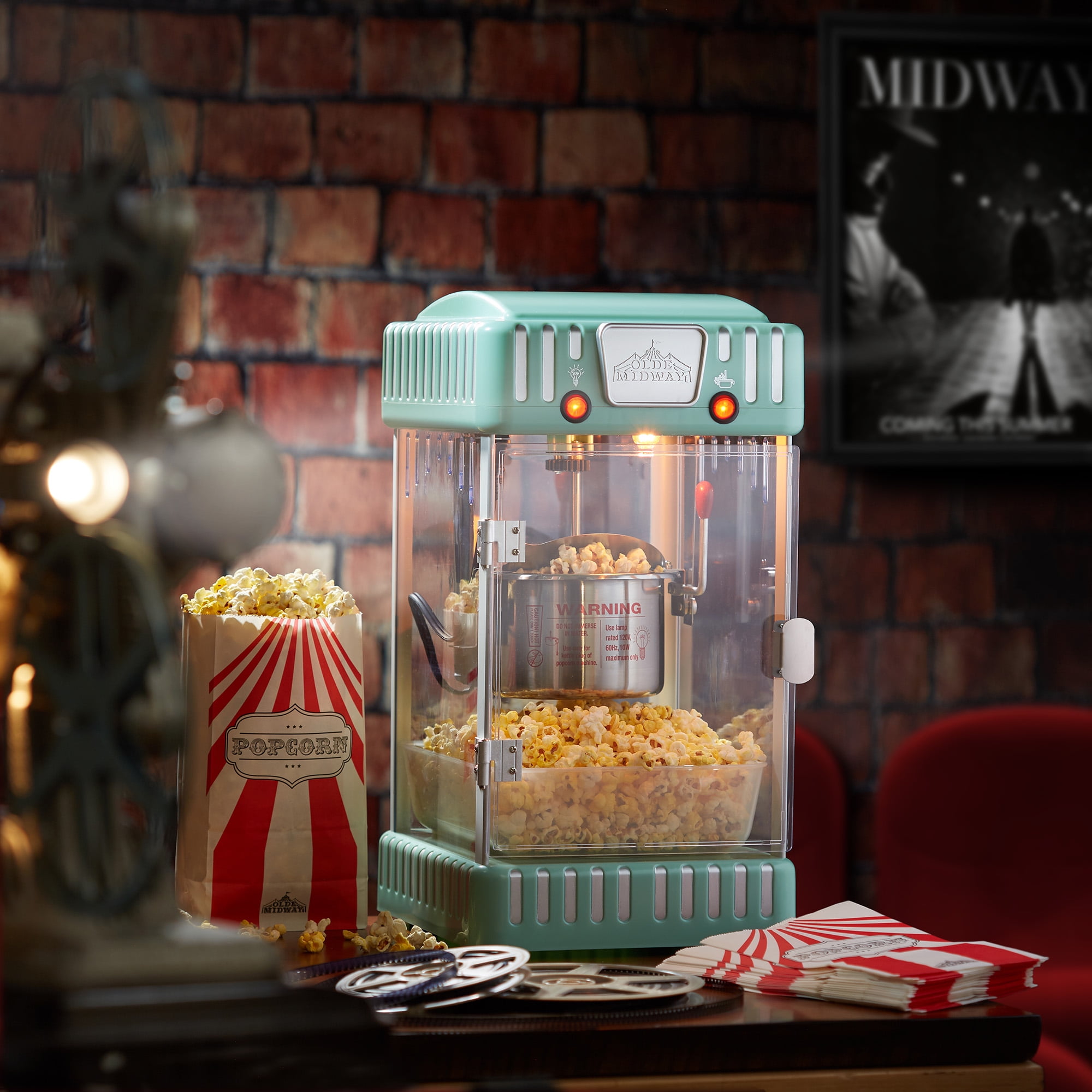 Popcorn Machine Movie Theater Style Tabletop Popcorn Popper Machine 8 Ounce  for Home Old Fashioned Halloween Christmas Gift, Black