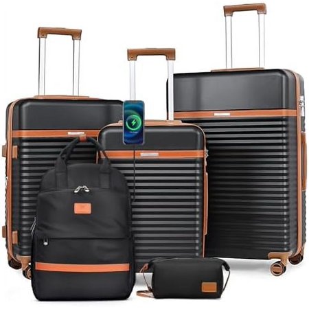 Joyway Luggage Sets 5 Piece with Backpack, Hardside Expandable Carry On Suitcase Set with Spinner Wheel, Lightweight ABS Suitcase Set with TSA Lock, White