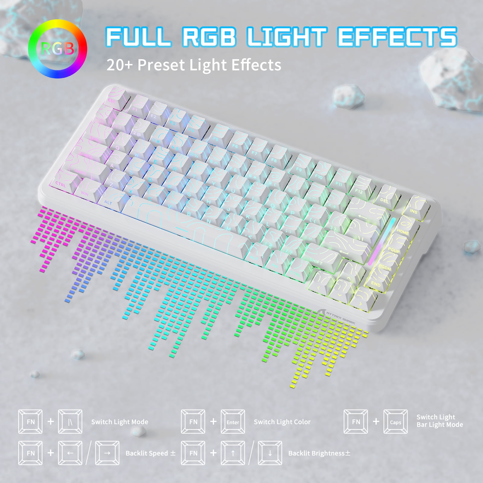ATTACK SHARK X82PRO HE 75% Wireless Rapid Trigger Magnetic Keyboard, 8K Wired Gaming Keyboard, Hall Effect Switches Adjustable Actuation, QWERTY, RGB Backlit, C01 RGB Coiled Cable -White