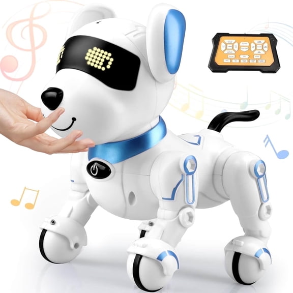 Gemeer Remote Control Robot Dog Toy, Interactive RC Dog Robot Toys for Kids Boys Girls, Programmable Smart and Dancing Pet Puppy, Pet Dog Robot Toys with Sound and LED Eyes, White