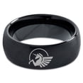 thumbnail image 2 of Tungsten Unicorn Pegasus Horse Creature Band Ring 8mm Men Women Comfort Fit Black Dome Brushed Polished, 2 of 4