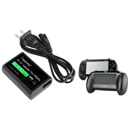 Insten US Plug AC Power Adapter+Black Hand Grip Holder For Sony Playstation PS Vita (2-in-1 Accessory Bundle)