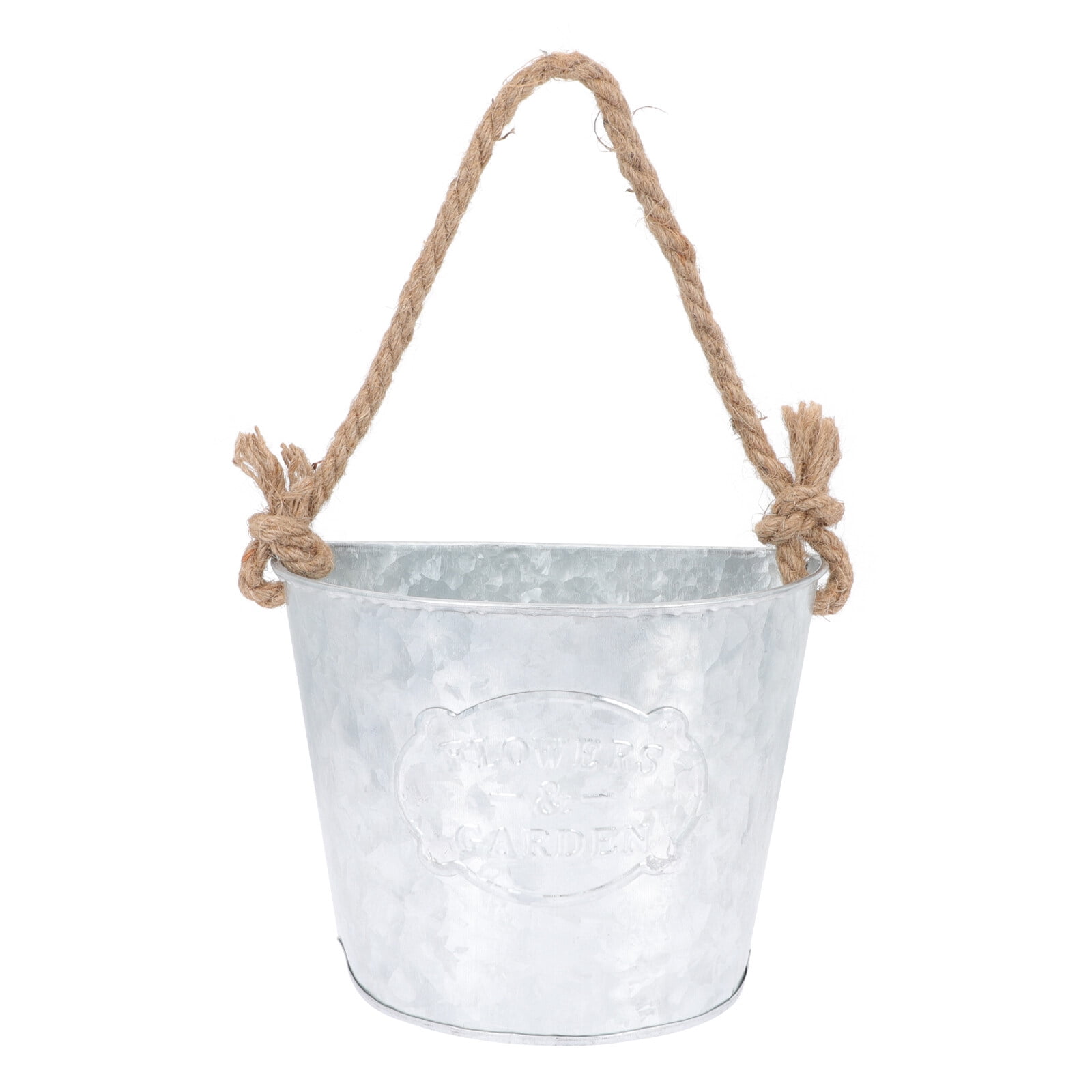 LITINKIMI Rustic Metal Flower Bucket Silver Hanging Planter for Indoor Use 2Pcs