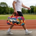 thumbnail image 6 of Christmas Hippie Camper Bus Quilted Duffel Bag, Floral Embroidery Large Capacity Weekender Travel Bag, Rainbow Strap Handheld Everyday Travel Sports Bag, 6 of 6