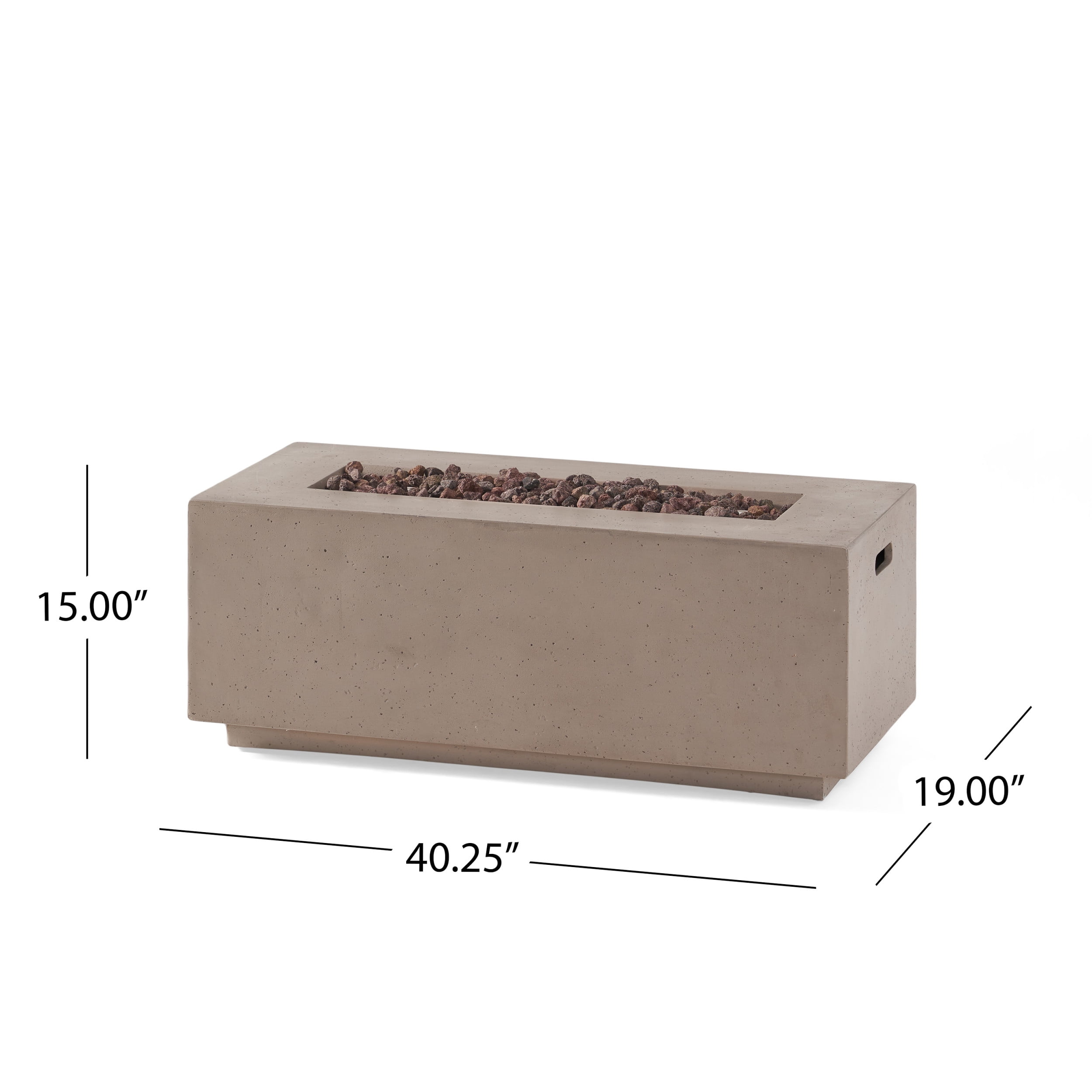 Mayfair Lightweight Concrete Outdoor 40,000 BTU Rectangular Fire Pit (No Tank Holder), Light Gray