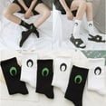 thumbnail image 3 of NEW Simple Black and White Women Japanese Fashion Moon Pattern Stockings Cotton  Socks BLACK, 3 of 7