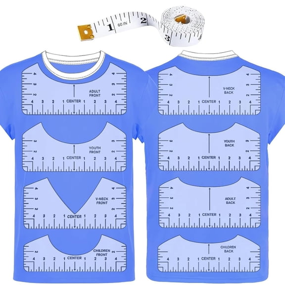 GJX T-Shirt Ruler 8 Inch,Pvc Shirt Measurement Tool for Heat Press,V-Neck&Round Neck Alignment Guide with Soft Tape&Pens