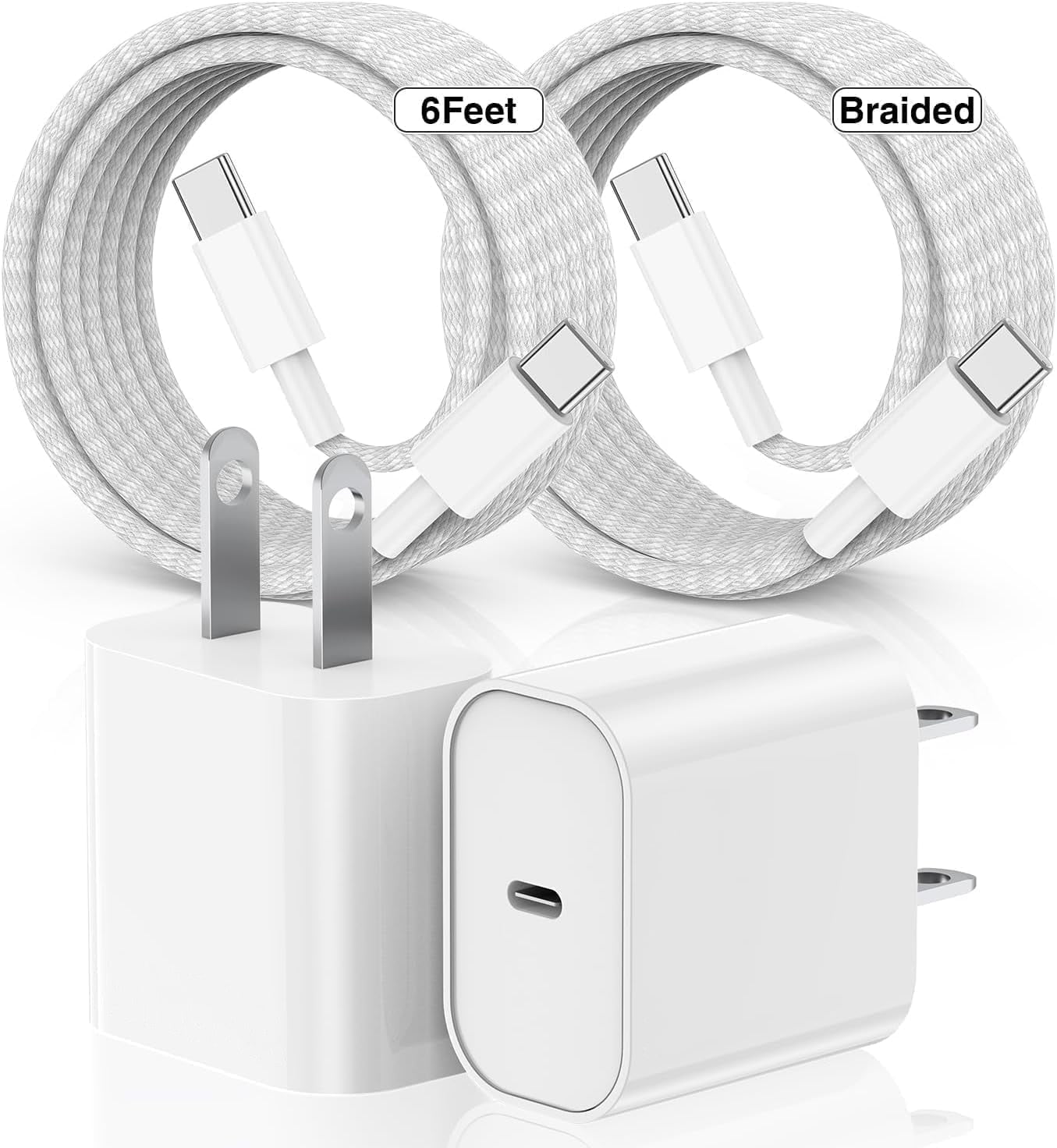 Wall Charger Compatible with iPhone 15 16 17 Charger Fast Charging,20W USB C Charger Block with 60W 6FT USB C Braided Cord Compatible for iPhone 17 Pro 16 15 Pro Max/Pro/Plus/iPad Pro/Air Case